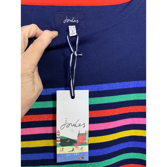 Joules NWT Harbour Womens Long Sleeve Striped Glitter Knit Top Navy Multi Size L - Picture 3 of 10